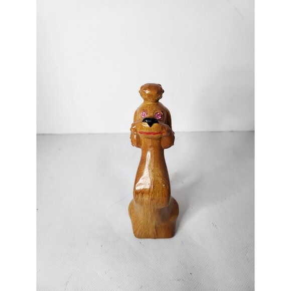 Vintage Hand Carved Wood Poodle Dog Figurine Statue Pink Eyes Mid Century Modern - Picture 5 of 10